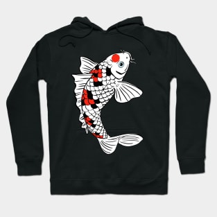 Jumping Koi Carp Fish with Red Black White Scales and Blue Eyed Hoodie